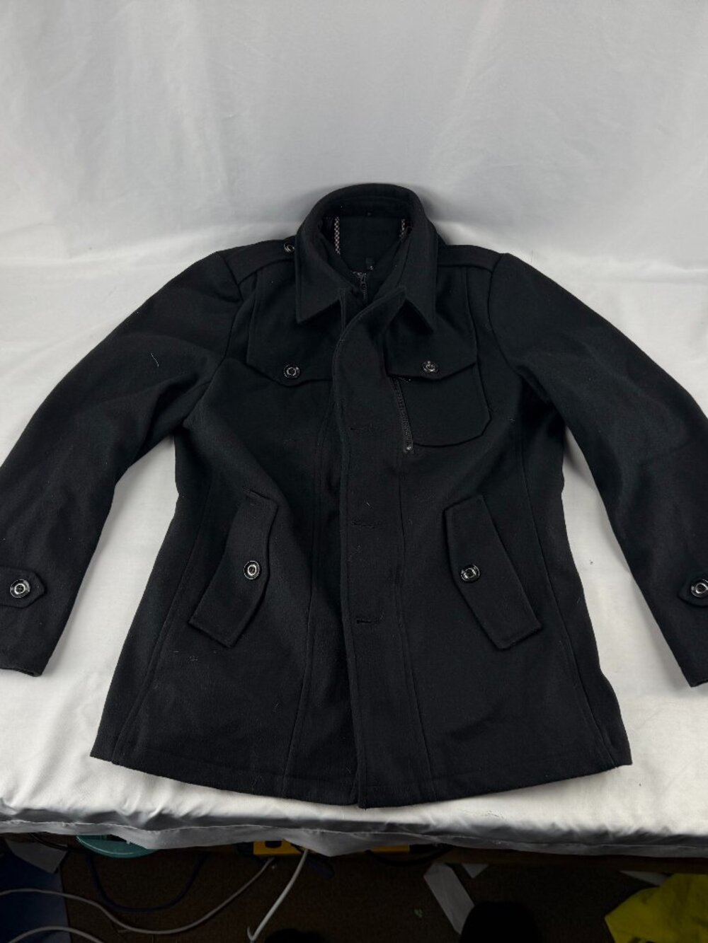 Black Faux Leather Moto Biker Jacket Faux Fur Shearling Lined Coat Size S